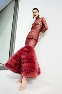 HerTrove-Butterfly lace dress with feathers