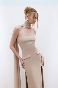 HerTrove-Side Slit Strapless Crepe Dress