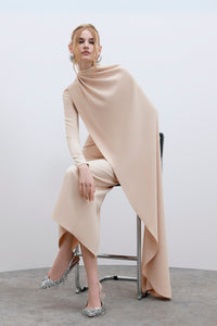 HerTrove-Column Midi Dress With Detachable Cape