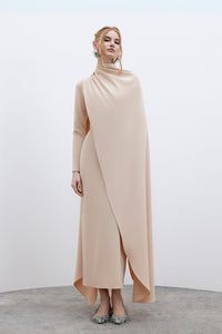 HerTrove-Column Midi Dress With Detachable Cape