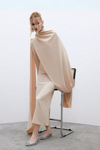 HerTrove-Column Midi Dress With Detachable Cape