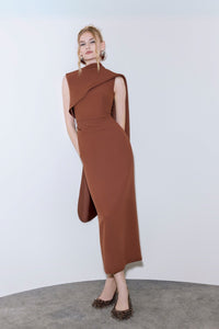 HerTrove-Sleeveless Crepe Marocain Dress