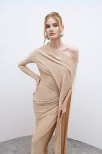 HerTrove-Cape Sleeve Jersey Dress