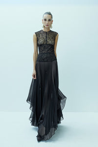HerTrove-Floral Lace Gown With Pleats