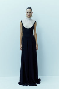HerTrove-High Collar Lace And Crepe Dress