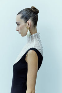 HerTrove-High Collar Lace And Crepe Dress