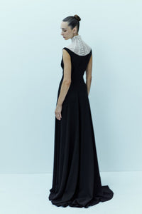 HerTrove-High Collar Lace And Crepe Dress
