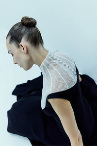 HerTrove-High Collar Lace And Crepe Dress