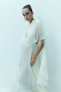 HerTrove-Cape Sleeves Silk Dress