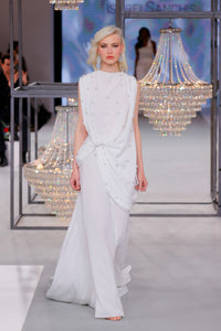 HerTrove-Draped Gown with Pearl Embellishments