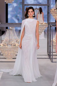 HerTrove-Draped Gown with Side Cape Detail and Gathered Waist