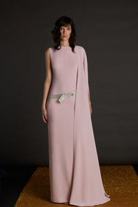 Her Trove-Cape Sleeve Crepe Dress