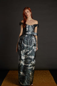 Off Shoulder Brocade Dress Multicolor / US 16 Off Shoulder Brocade Dress Multicolor / US 16