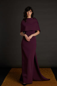 Her Trove-Cape Overlay Crepe Dress