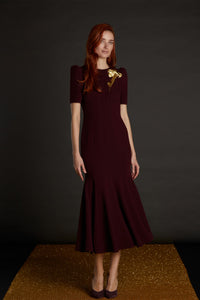 Her Trove-Short Sleeves Crepe Dress