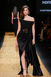 Her Trove-Strapless Belted Gown