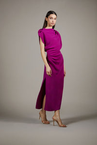 draped ruched midi dress Draped midi dress with ruched side Fuchsia / US 12