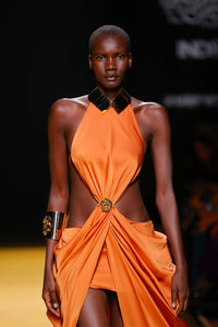Her Trove-Draped gown with side cut-outs