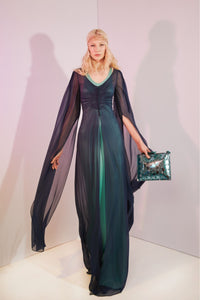 HerTrove-Cape sleeves silk satin gown