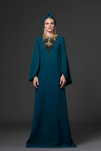 HerTrove-Jean Louis Sabaji--Embroidered neckline crepe kaftan