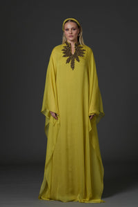 HerTrove-Jean Louis Sabaji--Embroidered neckline crepe and chiffon kaftan
