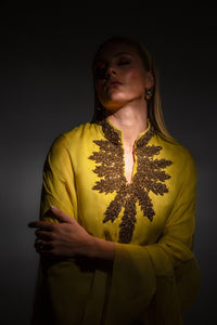 HerTrove-Jean Louis Sabaji--Embroidered neckline crepe and chiffon kaftan