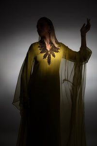 HerTrove-Jean Louis Sabaji--Embroidered neckline crepe and chiffon kaftan