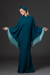 HerTrove-Jean Louis Sabaji--Crepe kaftan with layered fringes