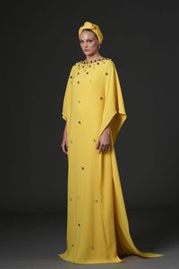 HerTrove-Jean Louis Sabaji--Crepe Kaftan with crystal drop embroidery