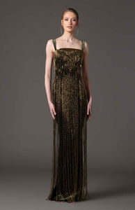 Embroidered Olive Green Velvet Dress Dark Green / US 4
