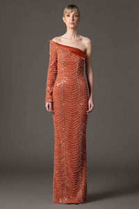 Burnt Brick Embroidered Asymmetric Crpe Dress Brick / US 8 Burnt Brick Embroidered Asymmetric Crpe Dress Brick / US 8