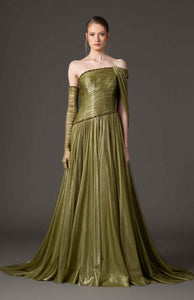 asymmetric draped dress Asymmetric draped dress in silk foiled tulle Green / US 10