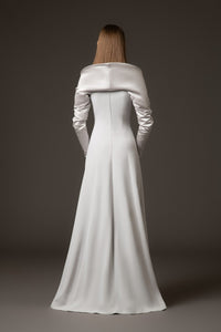HerTrove-Halter neck crêpe dress with structured sleeves and crytal embroidery.