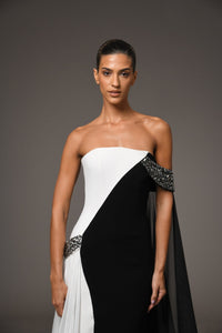 Her Trove-Embroidered Crepe Dress With Chiffon