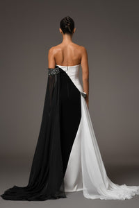 Her Trove-Embroidered Crepe Dress With Chiffon