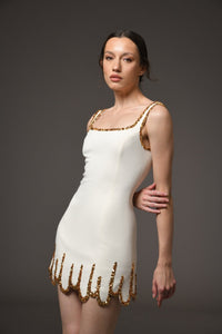 Her Trove-Short Embroidered Crepe Dress