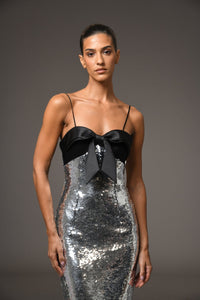 Her Trove-Sequined Dress With Bow Detailing