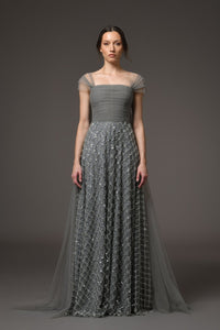 Her Trove-Tulle Embroidered Dress With Crystals