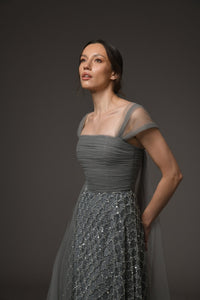 Her Trove-Tulle Embroidered Dress With Crystals