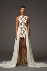 Her Trove-Short Embroidered Dress With Overskirt