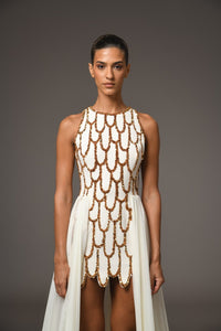 Her Trove-Short Embroidered Dress With Overskirt