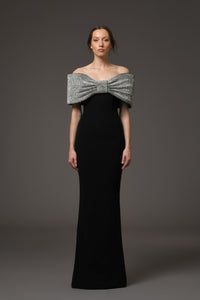 Her Trove-Crepe Dress Featuring Crystal Bow
