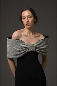 Her Trove-Crepe Dress Featuring Crystal Bow
