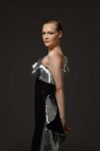 Her Trove-Asymmetric Crepe Dress With Sequined Ruffles