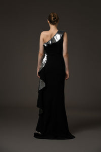 Her Trove-Asymmetric Crepe Dress With Sequined Ruffles