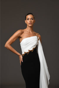 Her Trove-Asymmetrical Neckline Crepe Dress