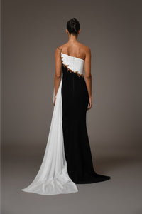 Her Trove-Asymmetrical Neckline Crepe Dress
