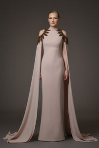 Her Trove-Cape Sleeves Crepe Dress