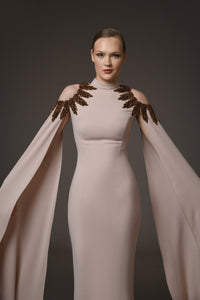 Her Trove-Cape Sleeves Crepe Dress