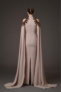 Her Trove-Cape Sleeves Crepe Dress